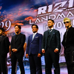 4月29日に代々木で開催される「RIZIN LANDMARK 5 」は豪華ラインナップ。左から斎藤裕、朝倉未来、榊原CEO、牛久絢太郎、平本蓮