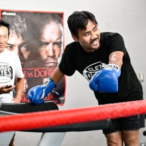 比嘉大吾と野木トレーナーがWBO世界戦へ向けて練習を公開した（写真・山口裕朗）