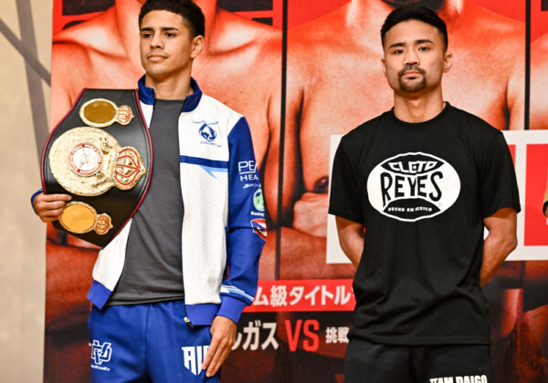 ＷＢＡ王者バルガスと挑戦者の比嘉大吾（写真・山口裕朗）