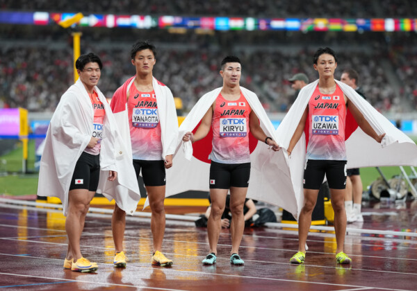 リレー侍は6位惨敗。左から小池祐貴 、 栁田大輝 、桐生祥秀 、鵜澤飛羽 （ 写真：森田直樹/アフロスポーツ）