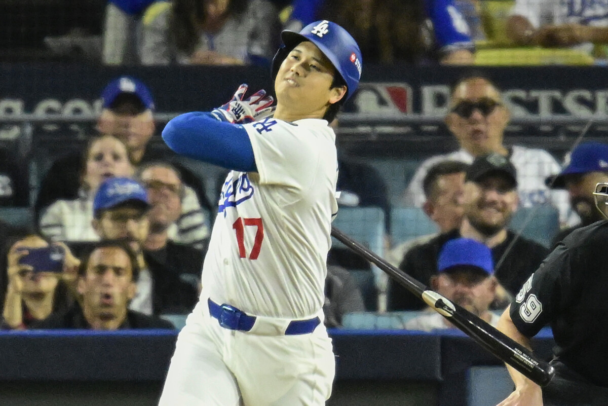 大谷翔平がノーヒット。NLDSに入って14打数1安打で打率.071だ(写真・UPI/アフロ)