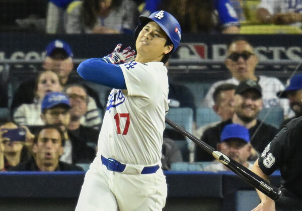 大谷翔平がノーヒット。NLDSに入って14打数1安打で打率.071だ（写真・UPI/アフロ）
