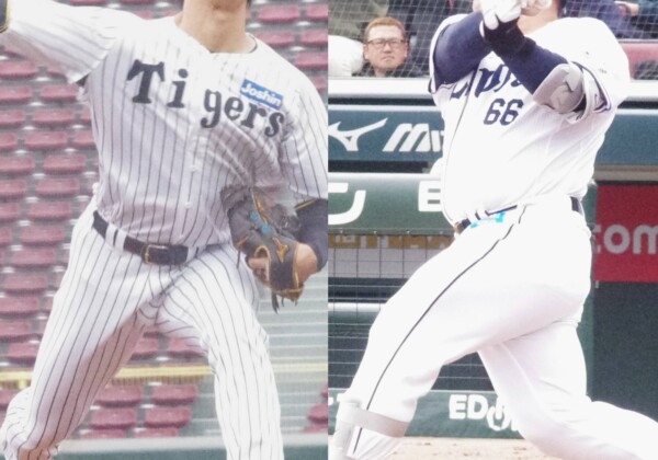 元西武の“おかわり君二世”渡部（右）が一発を放ち、元阪神のドラフト1位の森木（左）は最速149キロでアピールした