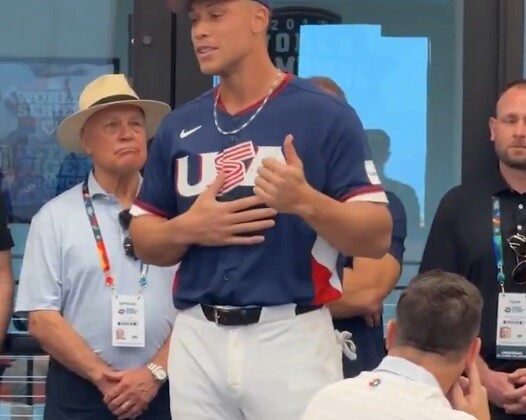 ＷＢＣの米国主将のジャッジがロッカールームでスピーチ（ＭＬＢ公式Ｘ映像より）