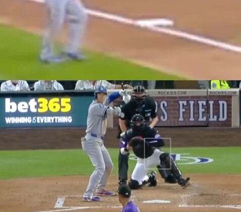 三塁走者のマンシーがボークを指摘し、大谷の併殺打が取り消しになった（JomboyMedia公式Ｘより）