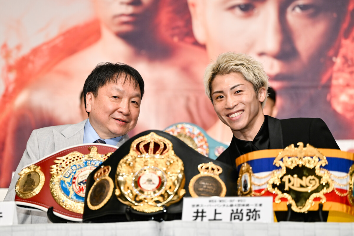 井上尚弥のファイトマネーが過去最高額になることを大橋会長（左）が明かす（写真・山口裕朗）