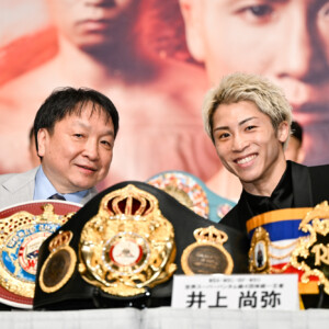 井上尚弥のファイトマネーが過去最高額になることを大橋会長（左）が明かす（写真・山口裕朗）