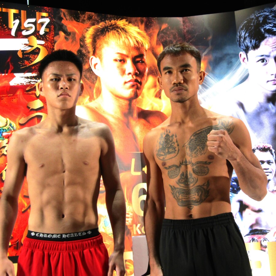 デビュー戦で異例のメイン抜擢を受けた“ザ・キング”藤木勇我(左)と対戦相手のウィラ・ミカム