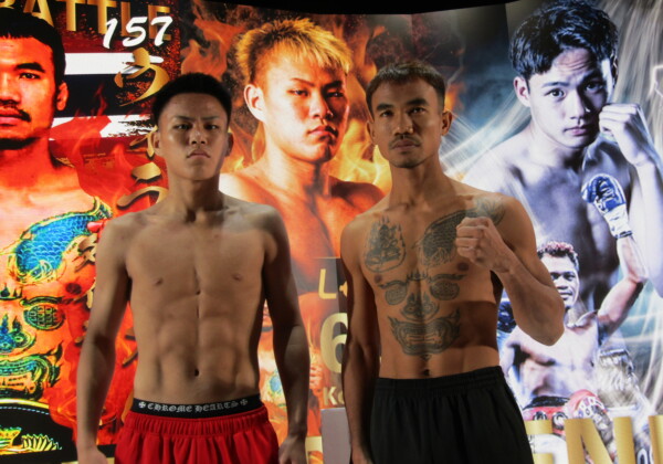 今日異例のデビュー戦に挑む藤木勇我（左）と対戦相手のウィラ・ミカム