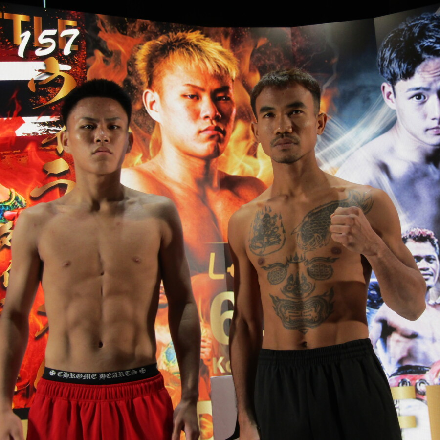 今日異例のデビュー戦に挑む藤木勇我(左)と対戦相手のウィラ・ミカム