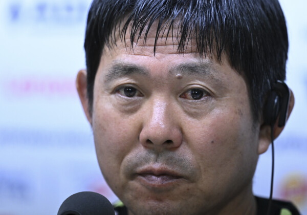森保監督がチュニジア戦前の公式会見で意気込みを語る（写真：新華社/アフロ）
